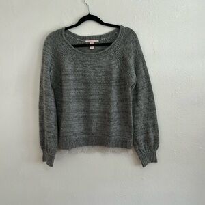 Vintage S/P Scandi Girl Grey Long Sleeve Scoop Neck Knit Sweater With Lace